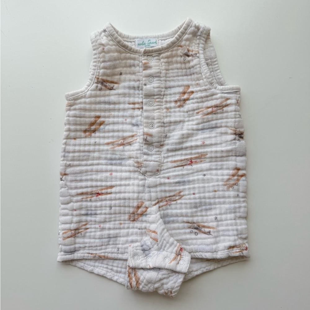 Nola Tawk Just Plane Airplane Awesome Organic Muslin Romper Shortall 6-12M Baby